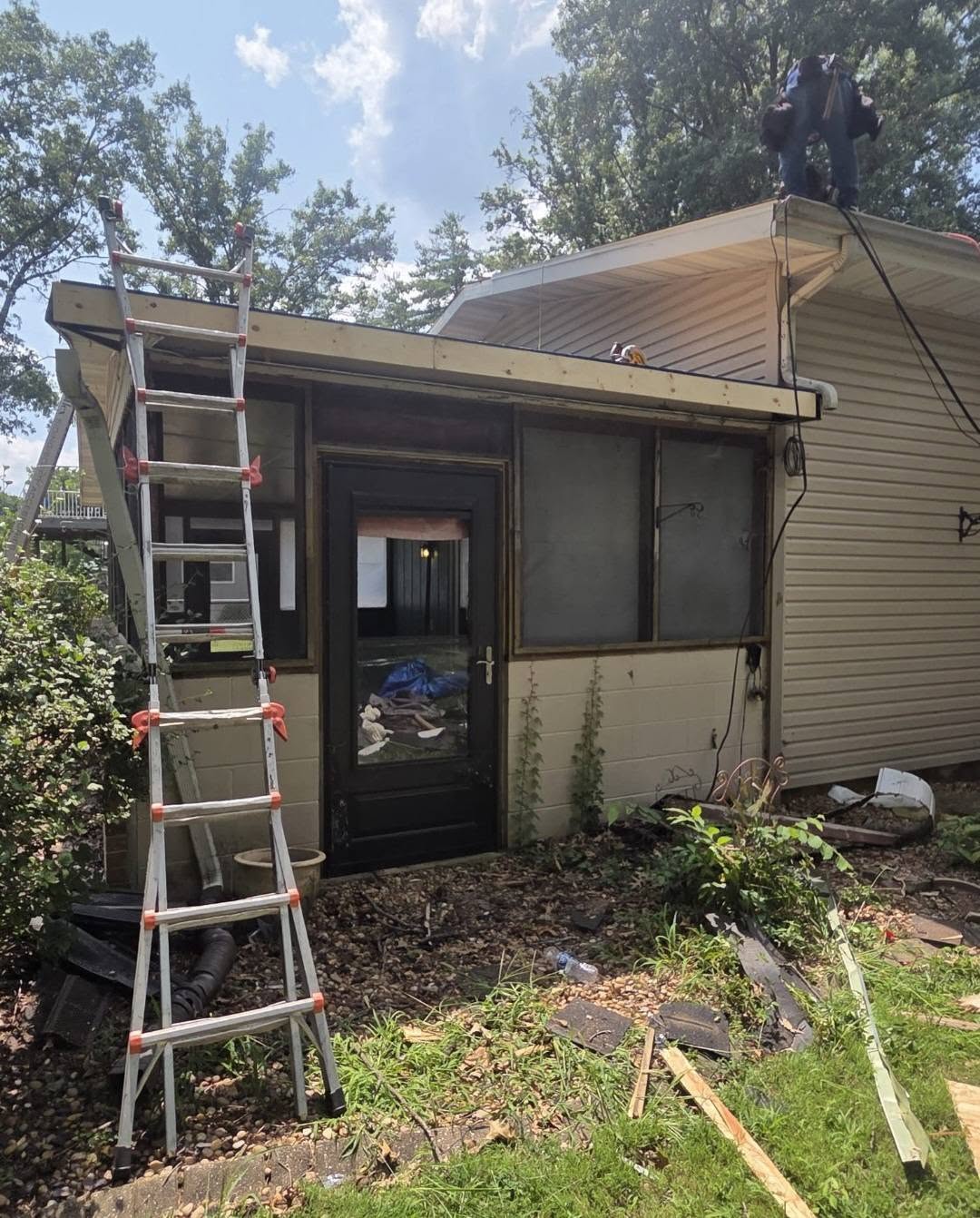 Storm damage roofer repairing roof in Salem IL
