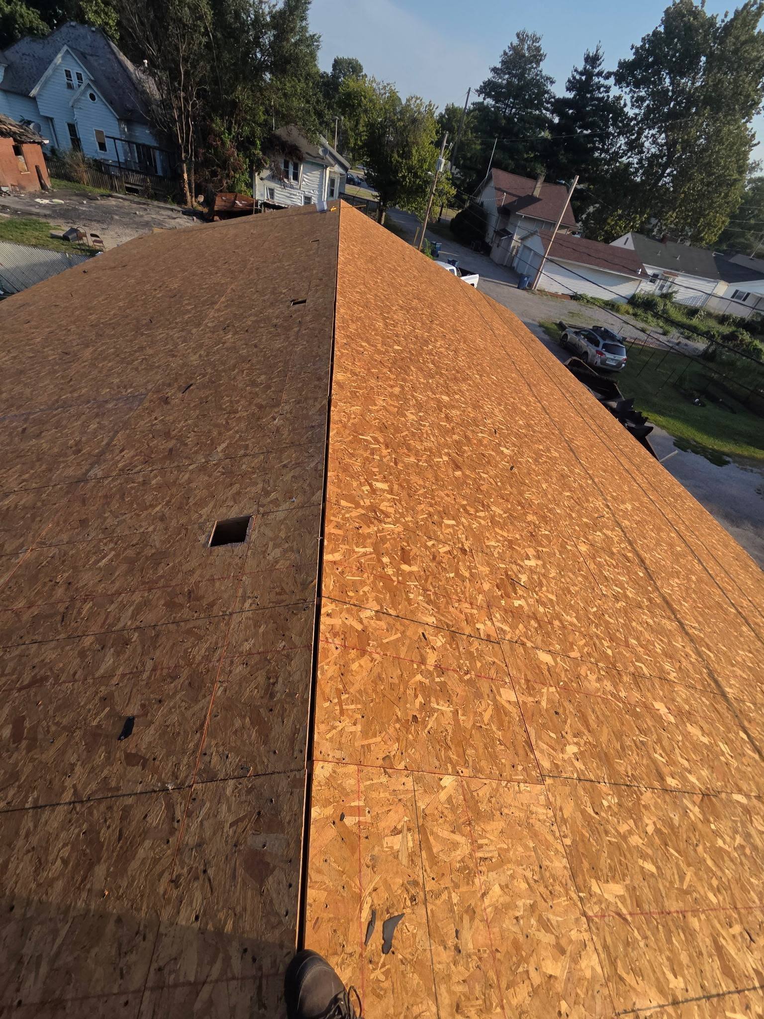 New roof decking installed by storm damage roofer Salem IL
